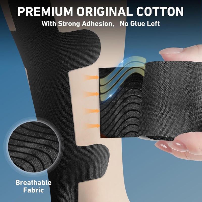 KTQUICK Store Kinesiology Tape for Achilles Tendon, 12 Count Achilles Tendon Tape Precut, Original Cotton Waterproof&Breathable, Enhance Elastic Kinesiology Athletic Tape for Achilles&Muscle Support(Black) - Image 3
